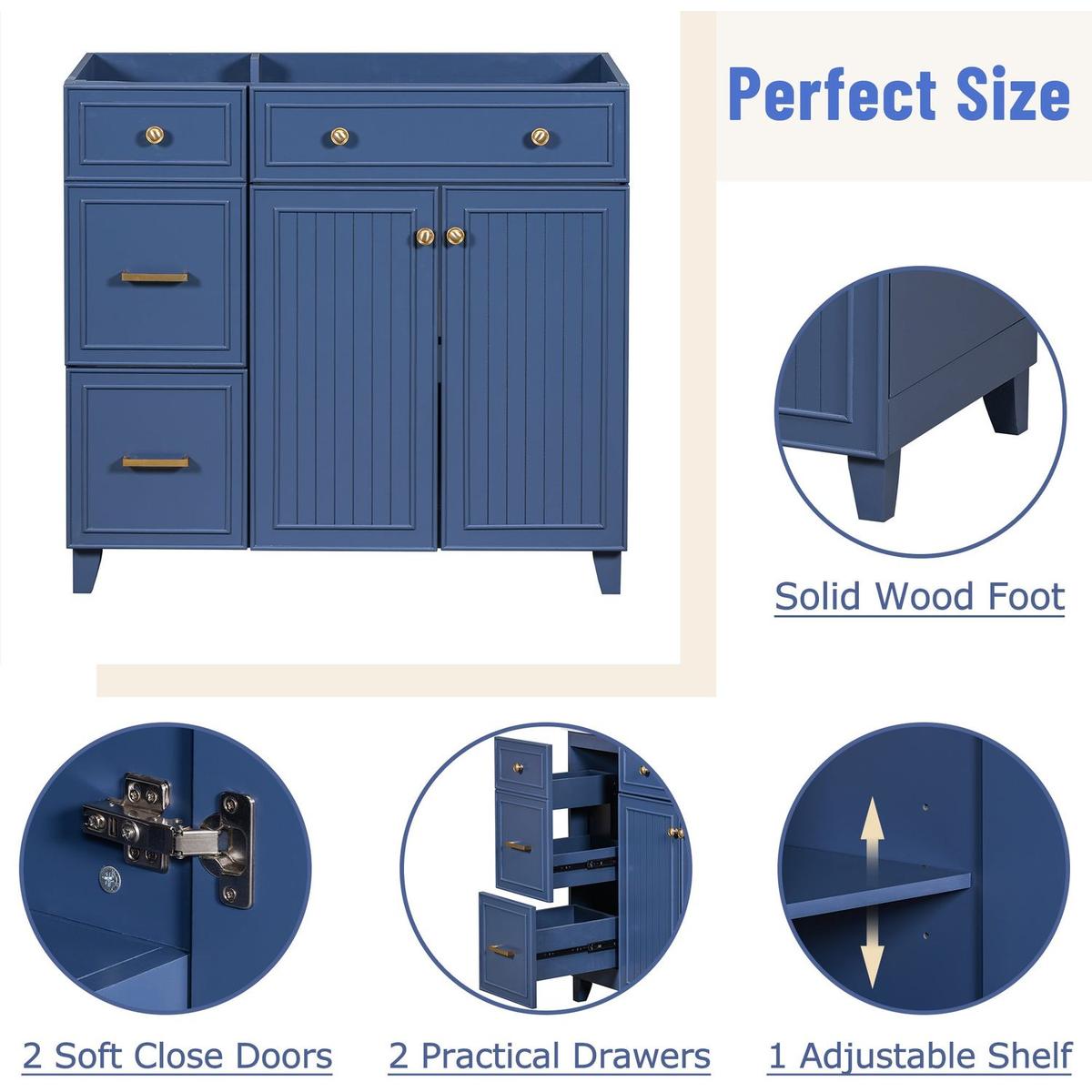 [Cabinet Only] 36" Blue Bathroom Vanity(Sink not included)