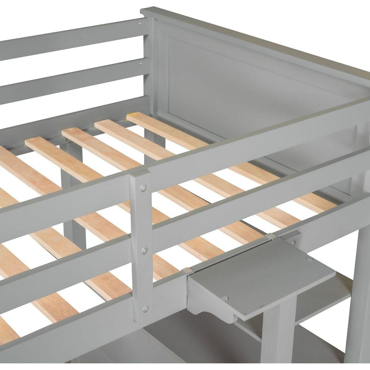 Twin size Loft Bed with Drawers and Desk, Wooden Loft Bed with Shelves - Gray