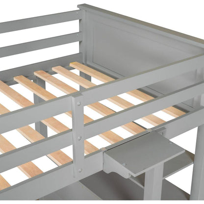 Twin size Loft Bed with Drawers and Desk, Wooden Loft Bed with Shelves - Gray