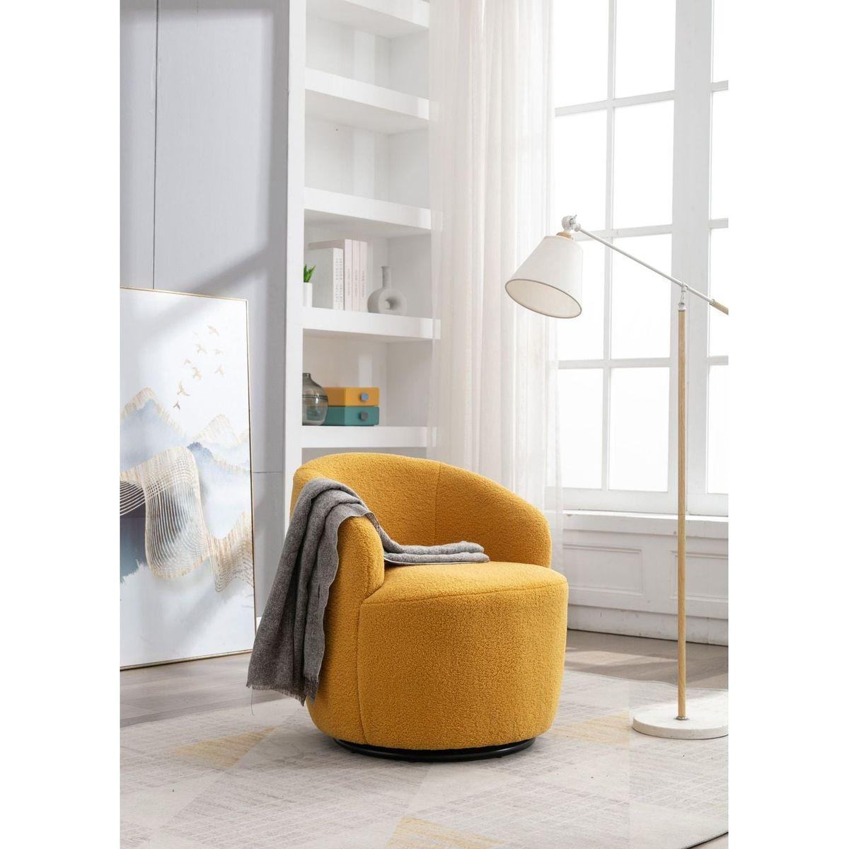 Teddy Fabric Swivel Accent Armchair Barrel Chair With Black Powder Coating Metal Ring,Yellow