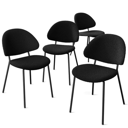 Set of 4 Upholstered Boucle Fabric Dining Chairs Mid-Century Modern Dining Chairs with Curved Backrest for Dining Room Kitchen (Black)