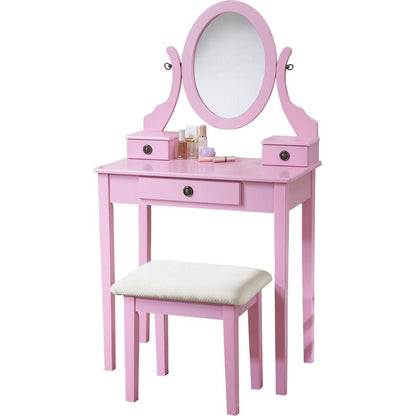 Moniys Wood Moniya Makeup Vanity Table and Stool Set, Pink