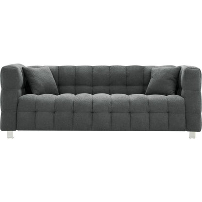 Grey teddy fleece sofa 80 inch discharge in living room bedroom with two throw pillows hardware foot support