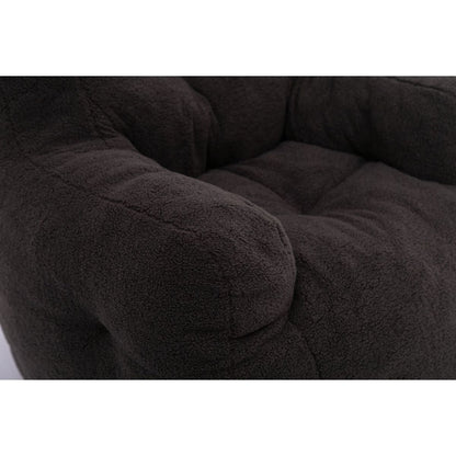 Soft Teddy Fabric Tufted Foam Bean Bag Chair With Teddy Fabric Dark Gray