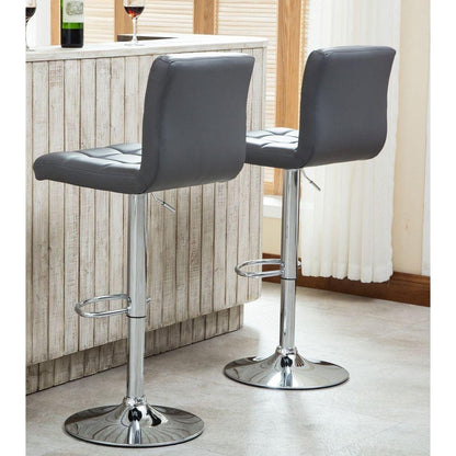 Swivel Faux Leather Adjustable Hydraulic Bar Stool, Set of 2, Gray