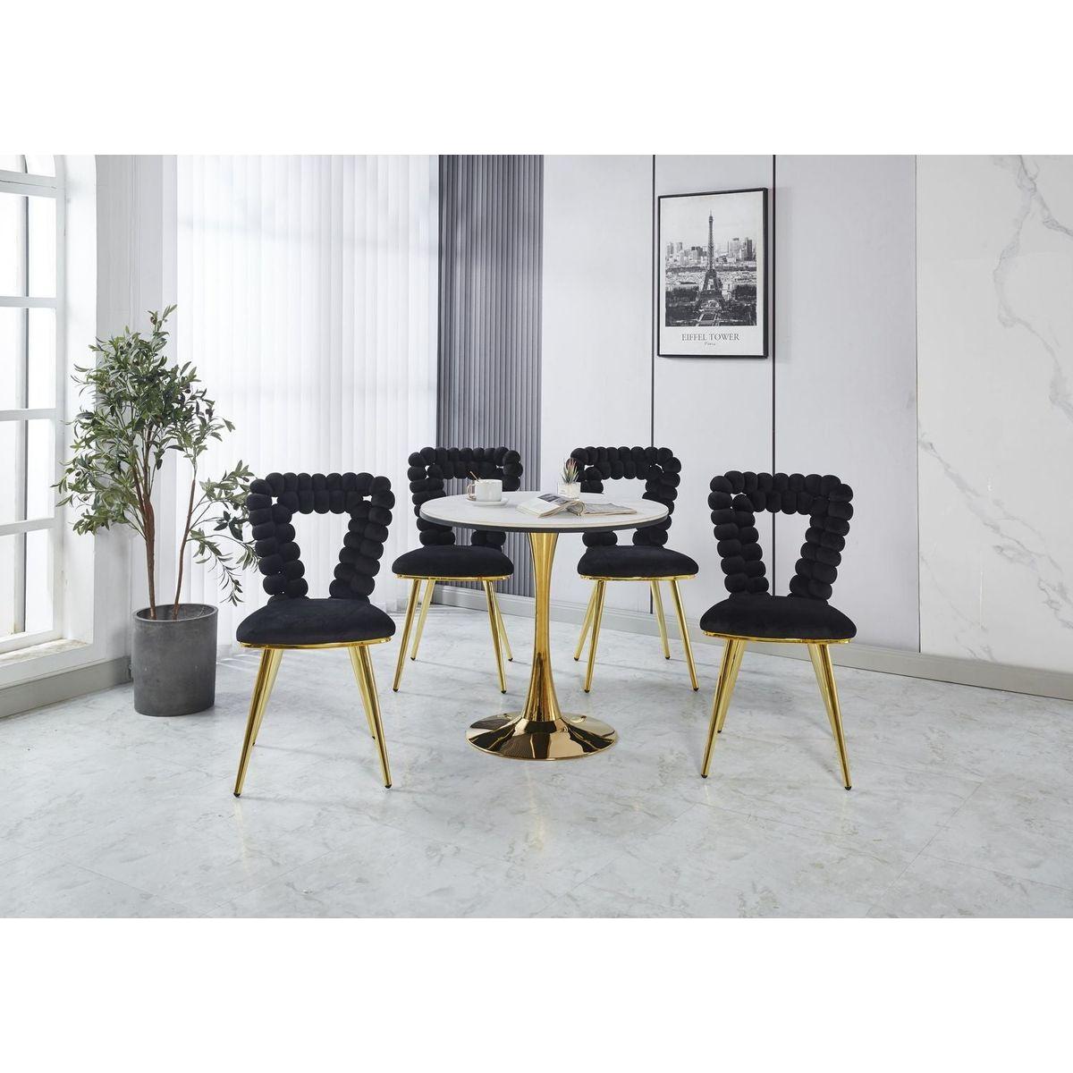 Modern chair(set of 2 ) with golden color iron tube legs, black soft cushions and comfortable backrest, suitable for dining room, living room, cafe,hairball back - Streamdale Furniture