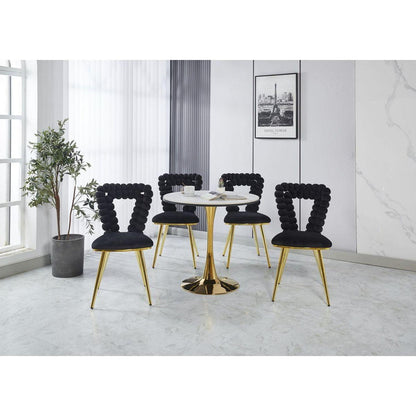 Modern chair(set of 2 ) with golden color iron tube legs, black soft cushions and comfortable backrest, suitable for dining room, living room, cafe,hairball back - Streamdale Furniture