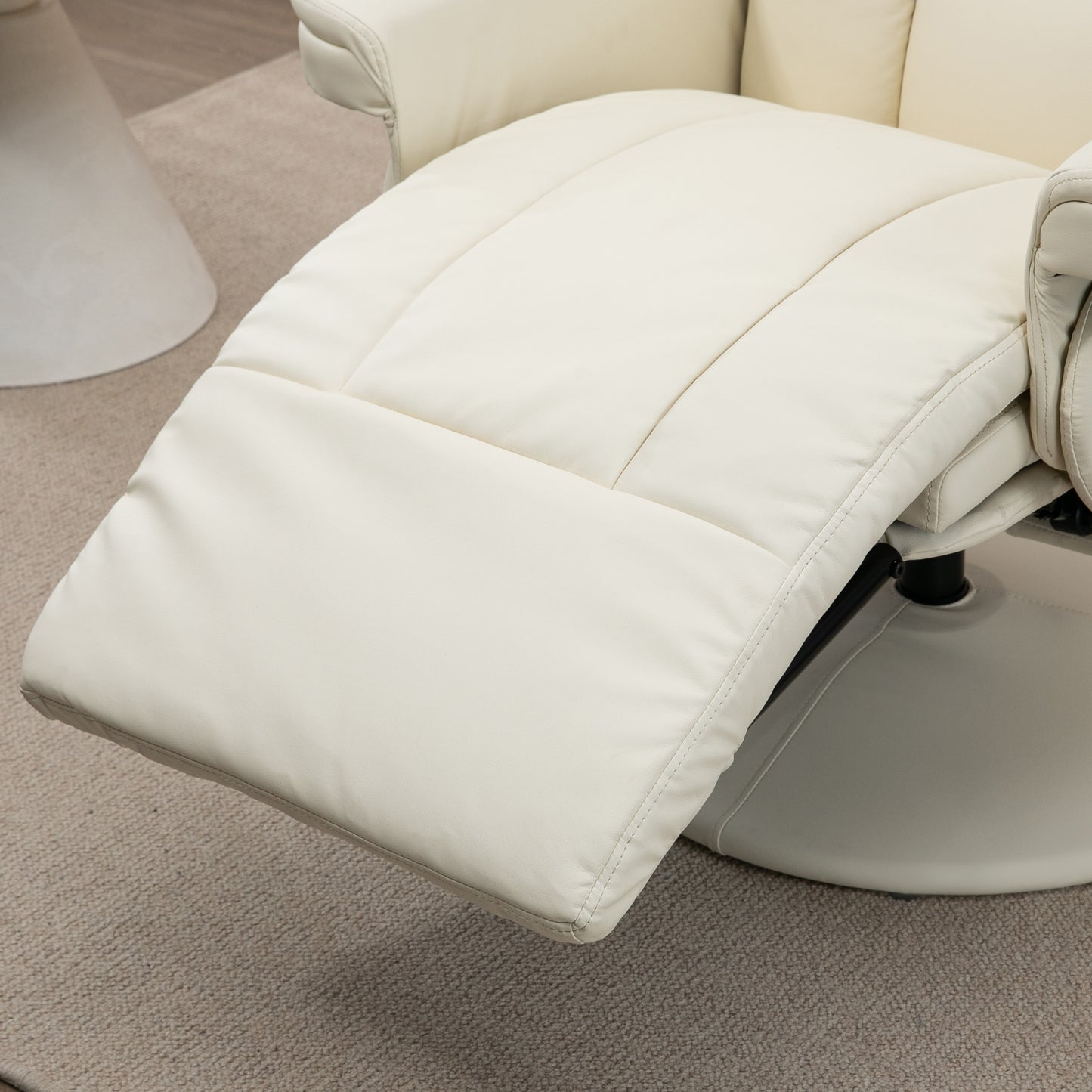 Manual Recliner, Swivel Lounge Armchair with Side Pocket, Footrest and Cup Holder for Living Room, Cream White