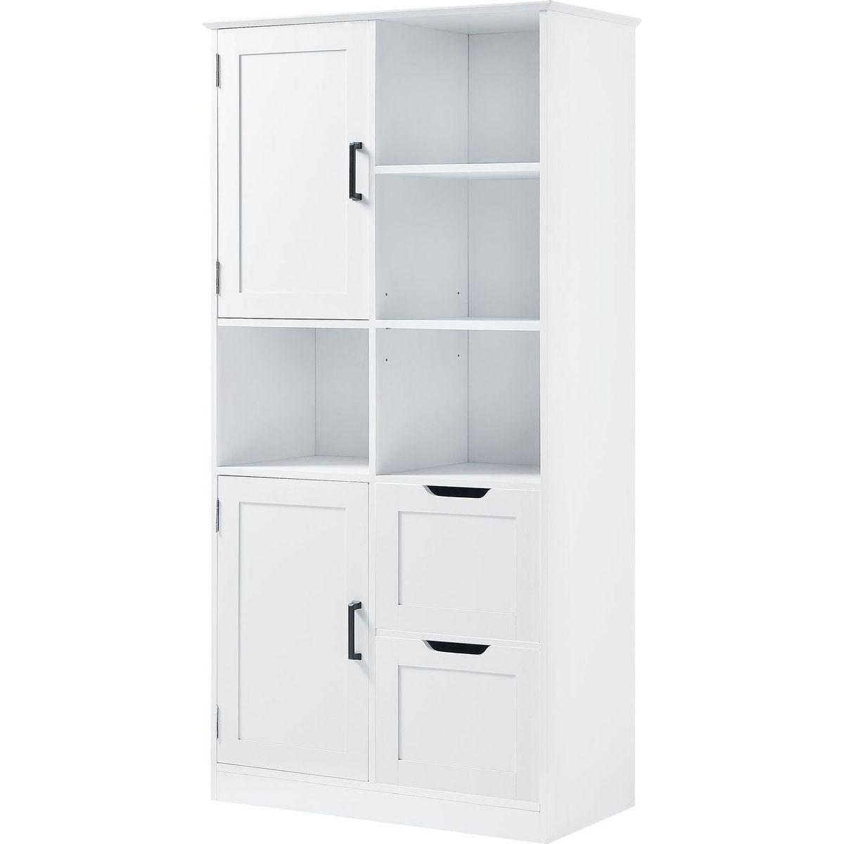 Bathroom Storage Cabinet with Doors and Drawers, Multiple Storage Space, Freestanding Style, Open Shelve, Adjustable Shelf, White