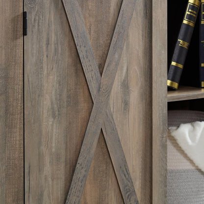Tall Storage Cabinet Barn Door Storage Country Wood Rustic Farmhouse Pantry Cupboard Sliding Door Kitchen Organizer Furniture Home Drawer Shelves 39.37x15.75x74.4 Gray Wash