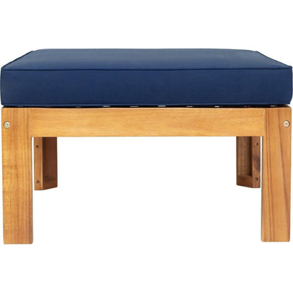 Outdoor Backyard Patio Wood 5-Piece Sectional Sofa Seating Group Set with Cushions, Natural Finish+ Blue Cushions