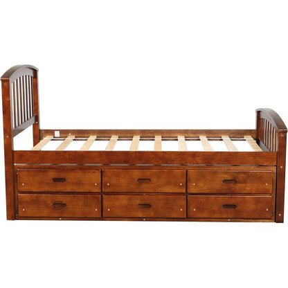 Twin Size Platform Storage Bed Solid Wood Bed with 6 Drawers