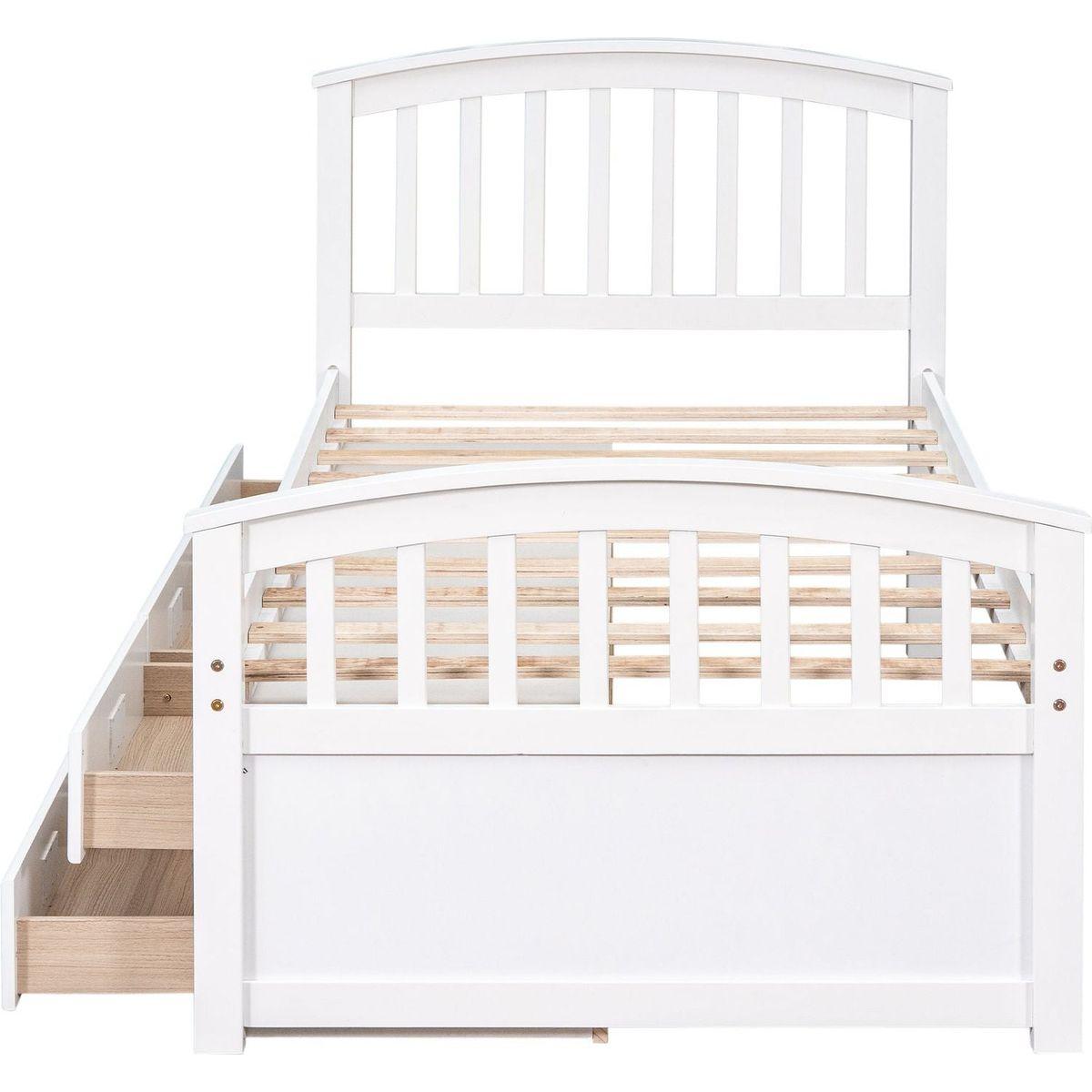 Twin Size Platform Storage Bed Solid Wood Bed with 6 Drawers,White