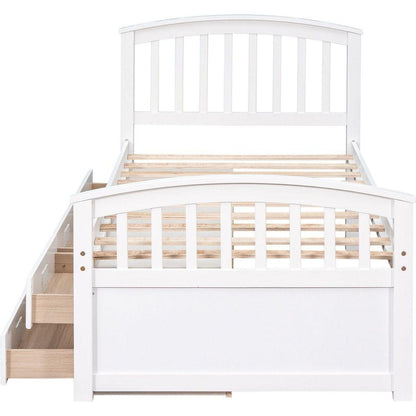 Twin Size Platform Storage Bed Solid Wood Bed with 6 Drawers,White