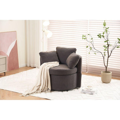 Teddy Fabric Swivel And Storage Chair With Back Cushion For Living Room,Dark Gray