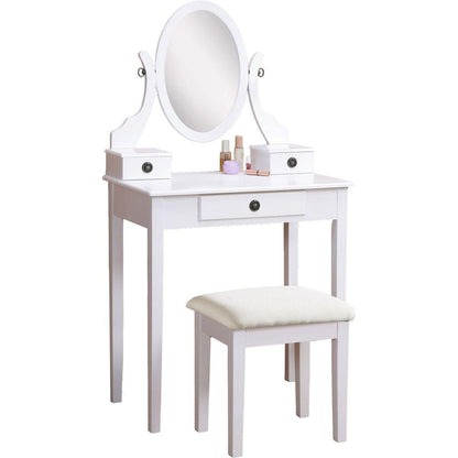 Moniys Wood Moniya Makeup Vanity Table and Stool Set, White