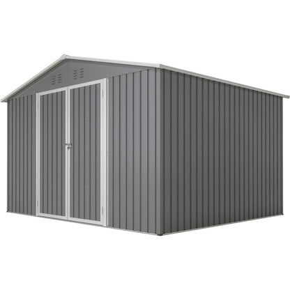 10X8 FT Outdoor Storage Shed, All Weather Metal Sheds withLockable Doors, Tool Shed for Garden, Patio, Backyard, Lawn, Grey