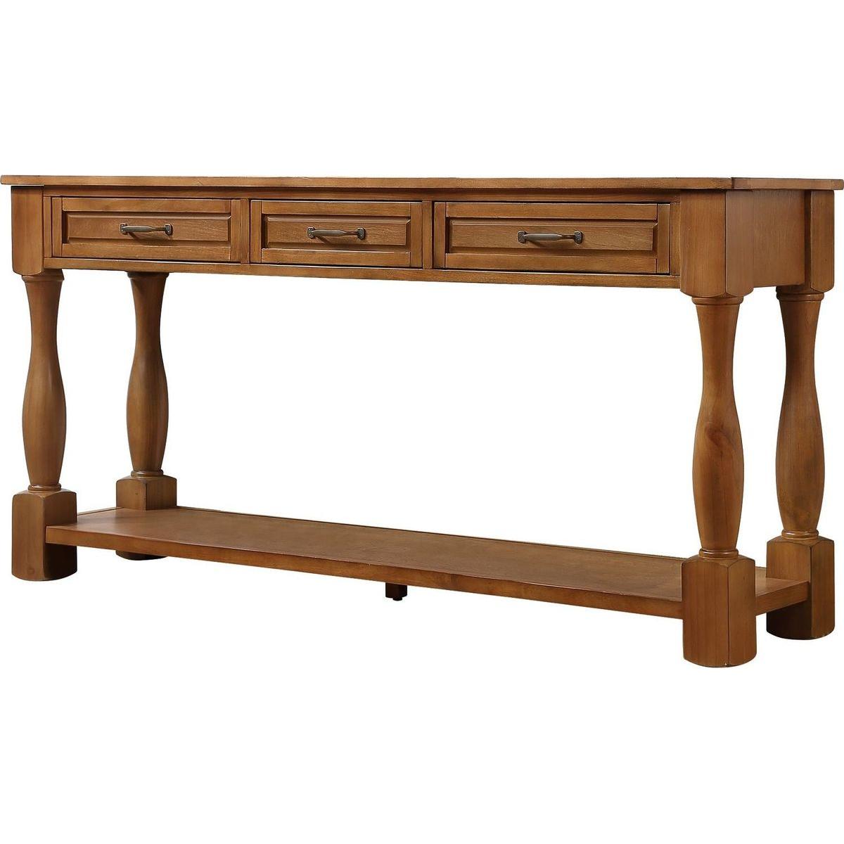 63inch Long Wood Console Table with 3 Drawers and 1 Bottom Shelf for Entryway Hallway Easy Assembly Extra-thick Sofa Table(Brown)