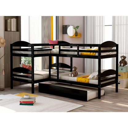 Twin L-Shaped Bunk bed with Trundle-Espresso{O