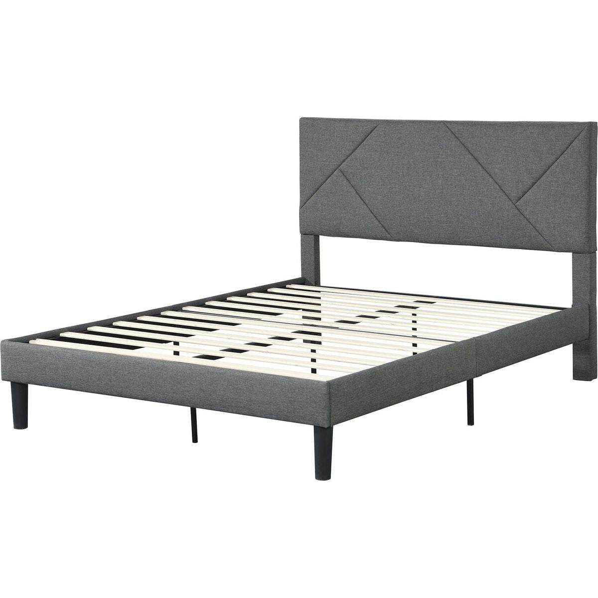 Queen Size Upholstered Platform Bed Frame, Wood Slat Support, Easy Assembly,Grey