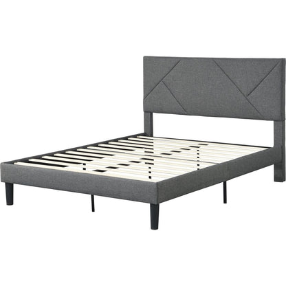Queen Size Upholstered Platform Bed Frame, Wood Slat Support, Easy Assembly,Grey