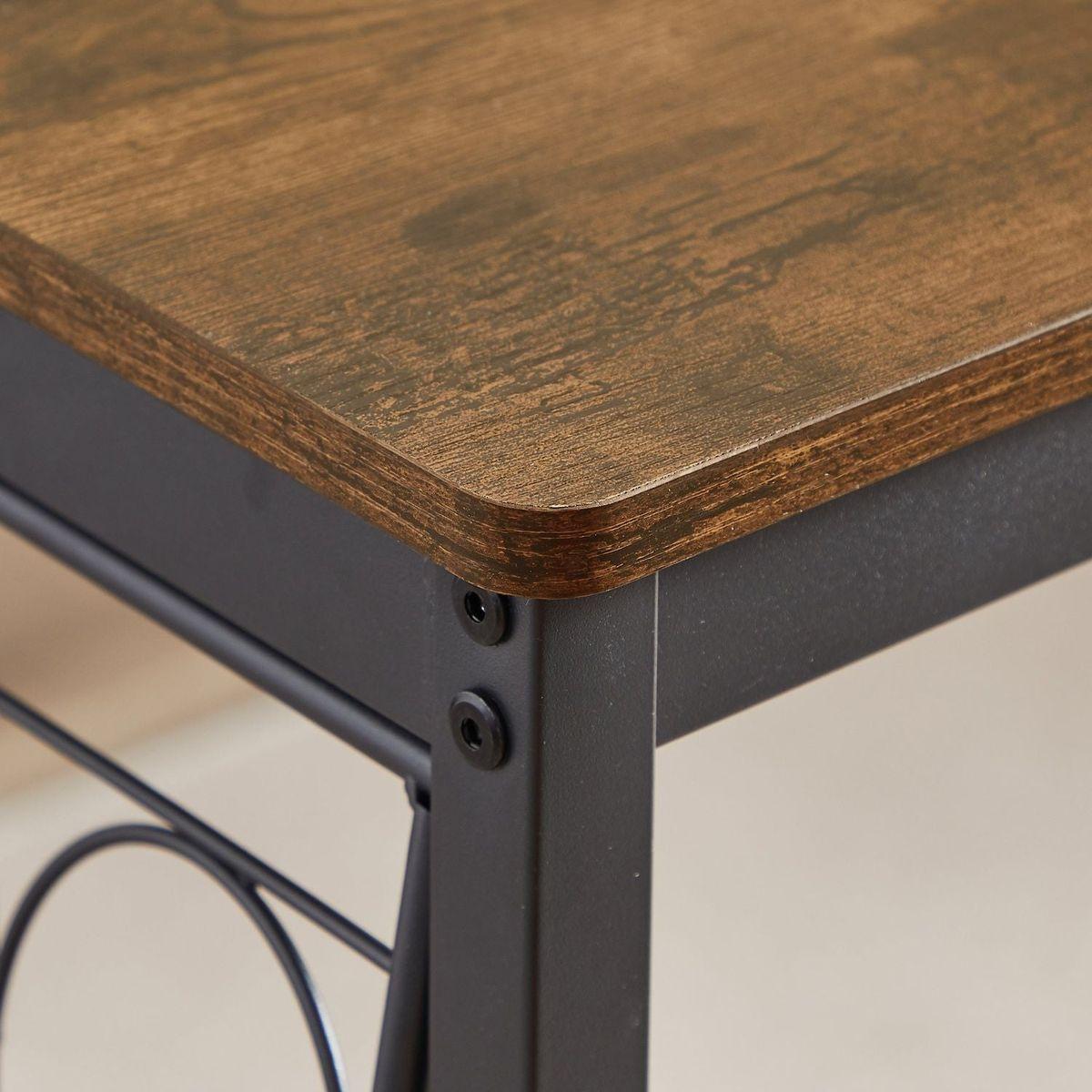 Bar Table Set with wine bottle storage rack. Rustic Brown, 47.24" L x 15.75" W x 35.43" H.