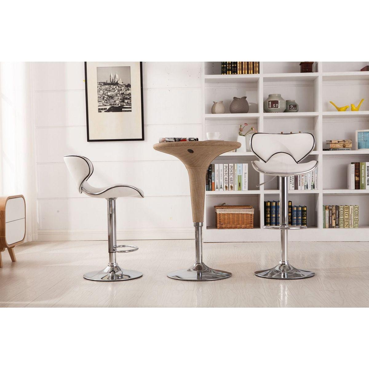 Masaccio Upholstery Airlift Adjustable Swivel Barstool with Chrome Base, Set of 2, White