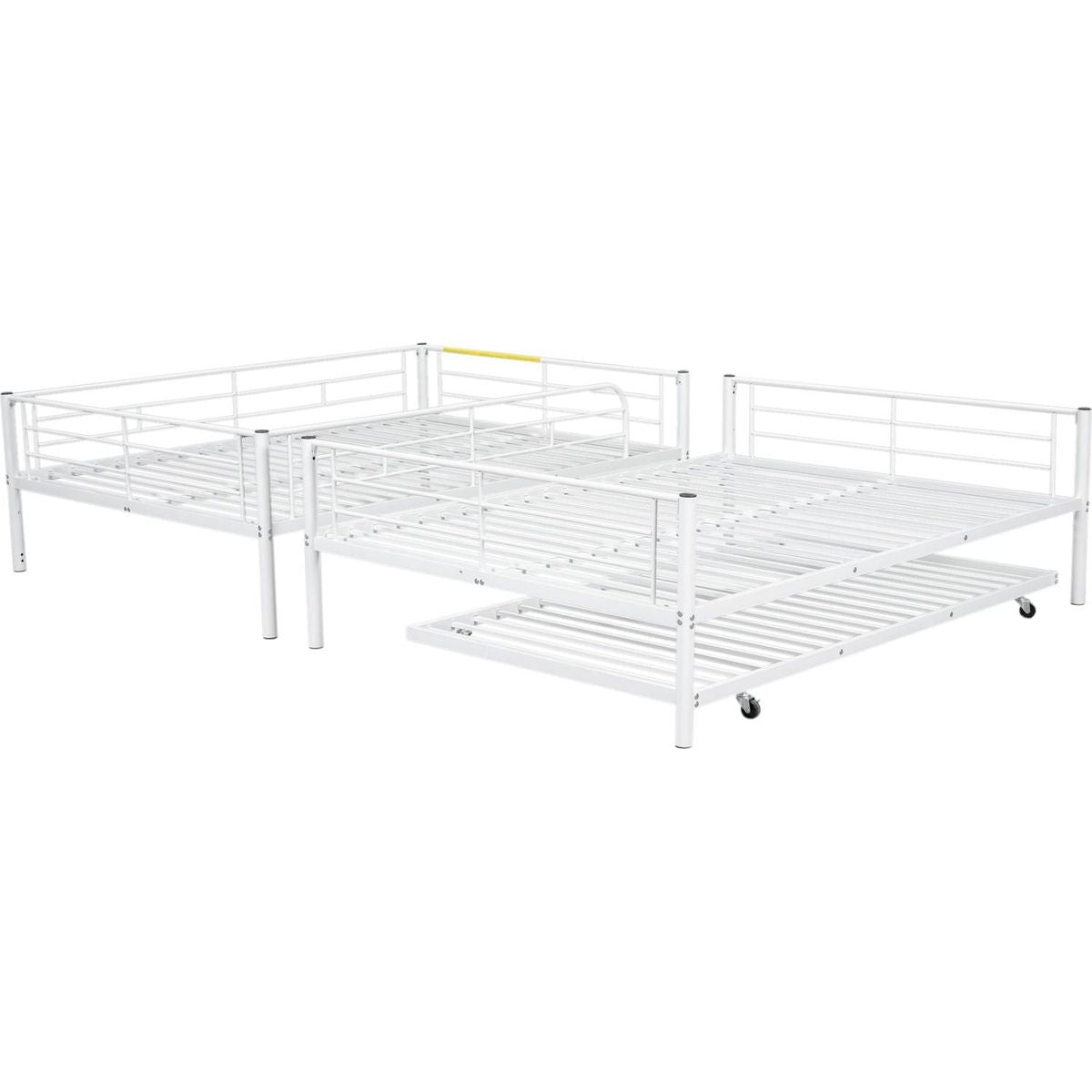 Full Over Full Metal Bunk Bed with Trundle, White