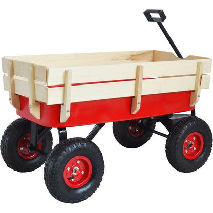 outdoor sport wagon tools cart wooden side panels air tires Wagon (red)