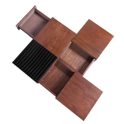 ITALIAN RETRO-Inspired Acacia Wood Storage Coffee Table, Brown & Black, MDF & Acacia, 35x35 inches