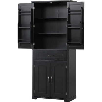Bathroom Storage Cabinet with Doors and Drawer, Multiple Storage Space, Adjustable Shelf, Black