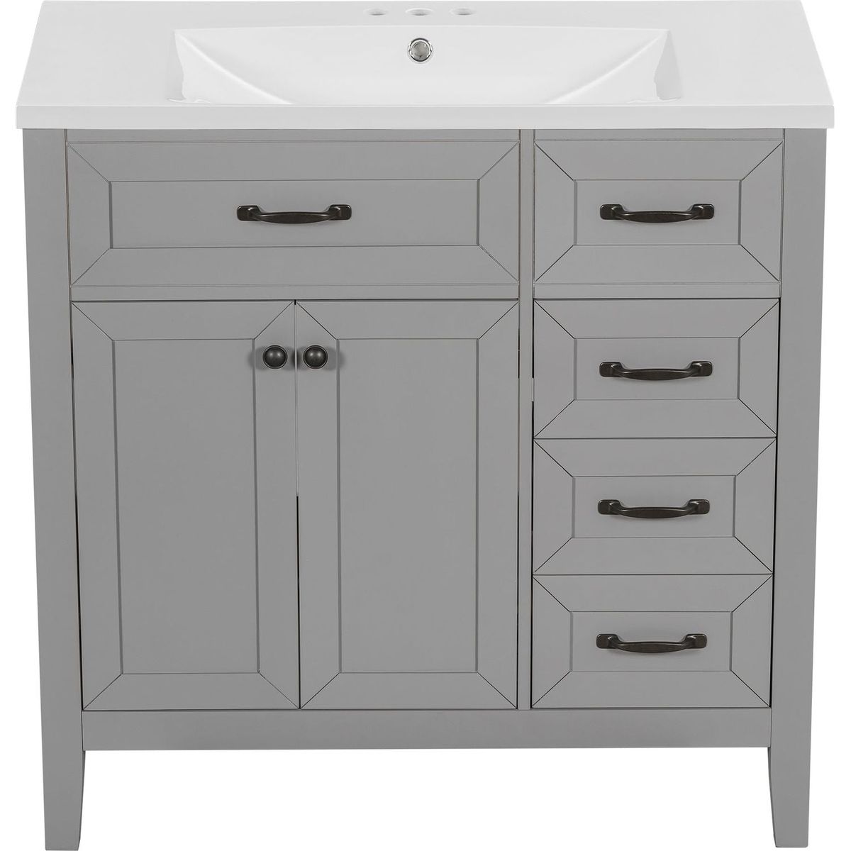 36" Bathroom Vanity with Sink Combo, Bathroom Cabinet with Drawers, Solid Frame and MDF Board, Grey