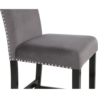 Cobre Contemporary Velvet Counter Stool with Nailhead Trim, Set of 2, Gray