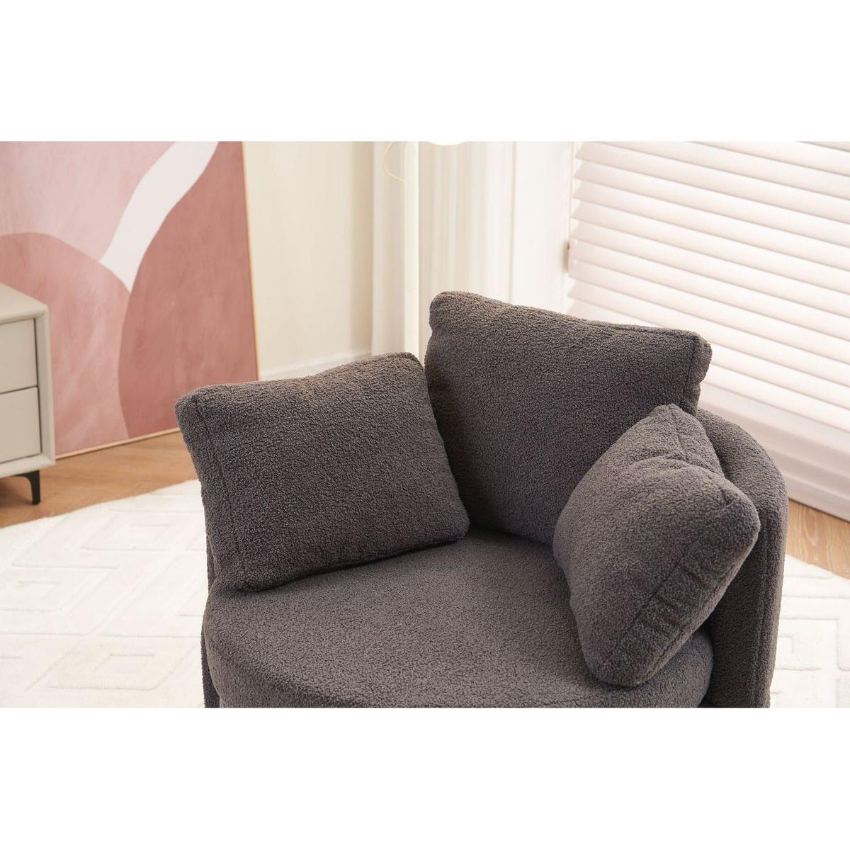 Teddy Fabric Swivel And Storage Chair With Back Cushion For Living Room,Dark Gray