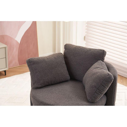 Teddy Fabric Swivel And Storage Chair With Back Cushion For Living Room,Dark Gray
