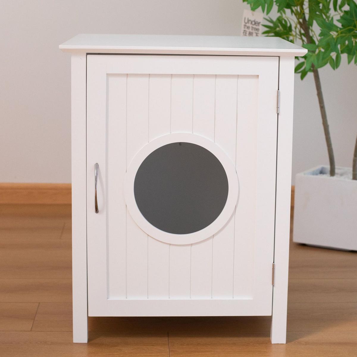 Litter box shell, hidden litter box furniture cabinet, indoor cat room side table, large pet box bedside table, litter box toilet, indoor kennel (white)