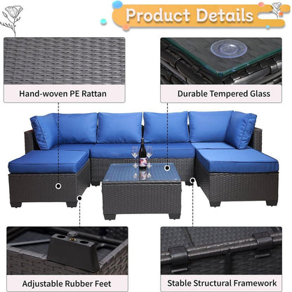 Outdoor Garden Patio Furniture 7-Piece PE Rattan Wicker Cushioned Sofa Sets and Coffee Table, patio furniture set;outdoor couch;outdoor couch patio furniture;outdoor sofa;patio couch