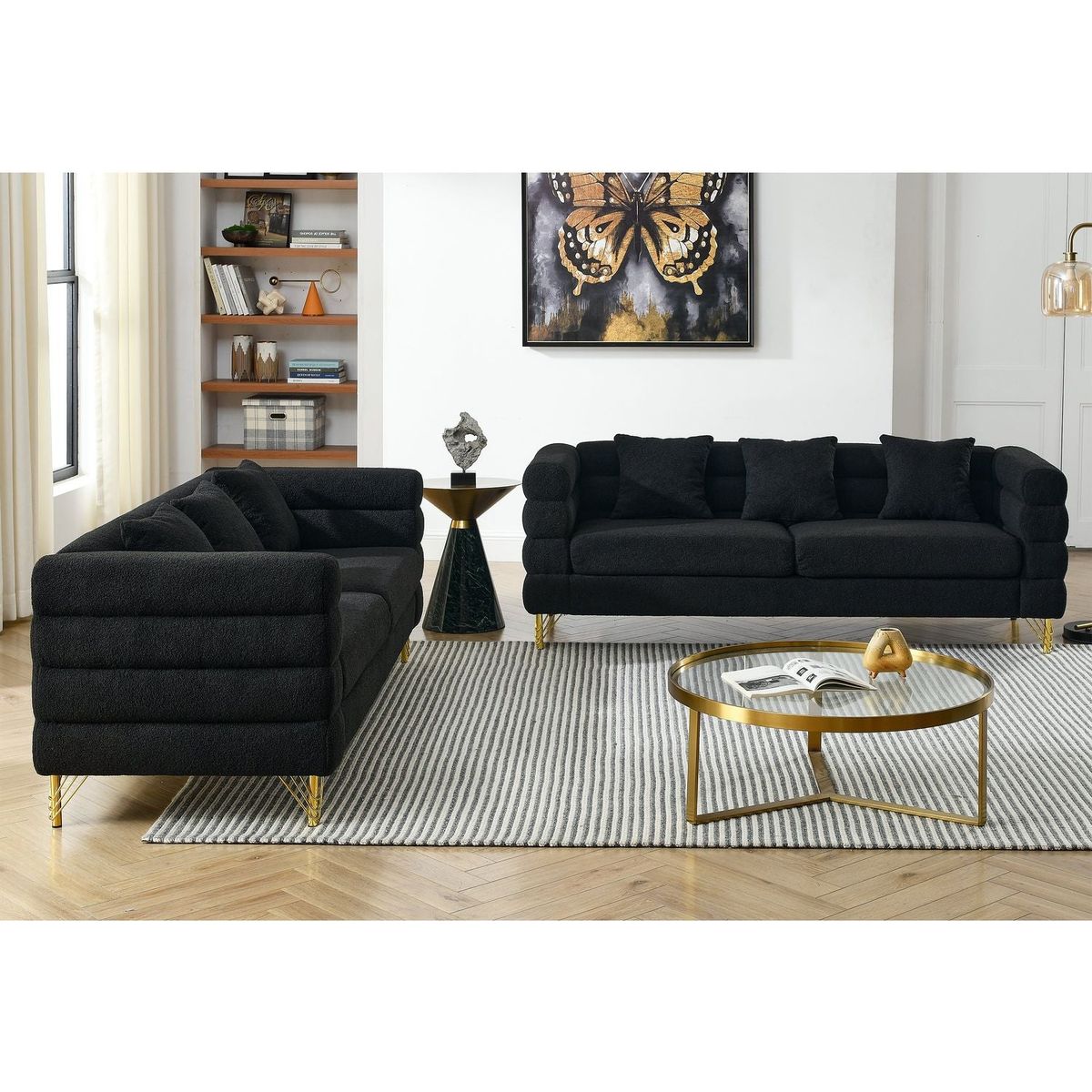 3-seater + 3-seater Combination sofa.BLACK teddy