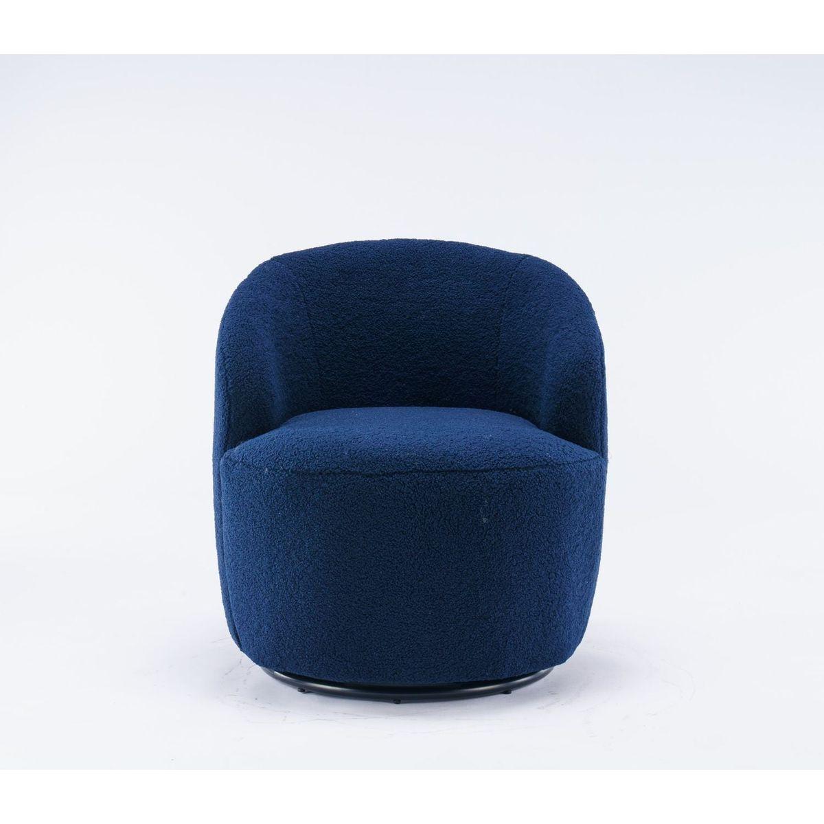 Teddy Fabric Swivel Accent Armchair Barrel Chair With Black Powder Coating Metal Ring,Dark Blue