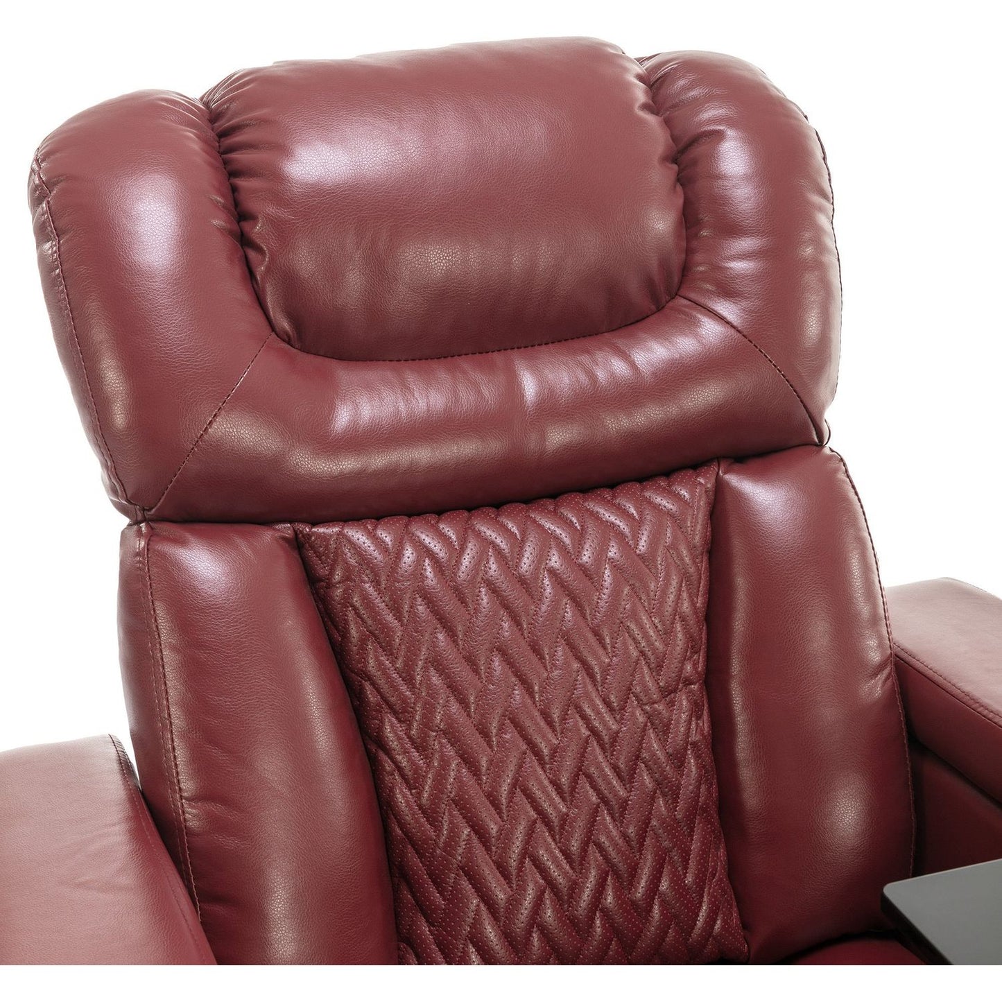 270 Degree Swivel PU Leather Power Recliner Individual Seat Home Theater Recliner with Comforable Backrest, Tray Table, Phone Holder, Cup Holder, USB Port, Hidden Arm Storage for Living Room, Red