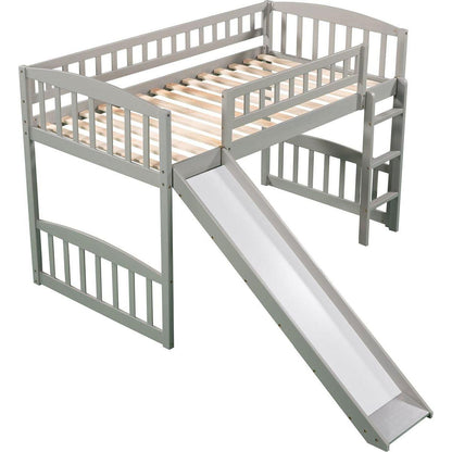 Twin size Loft Bed with Slide and Ladder, Gray