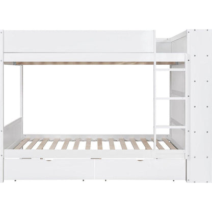 Full over Full Bunk Bed With 2 Drawers and Multi-layer Cabinet, White