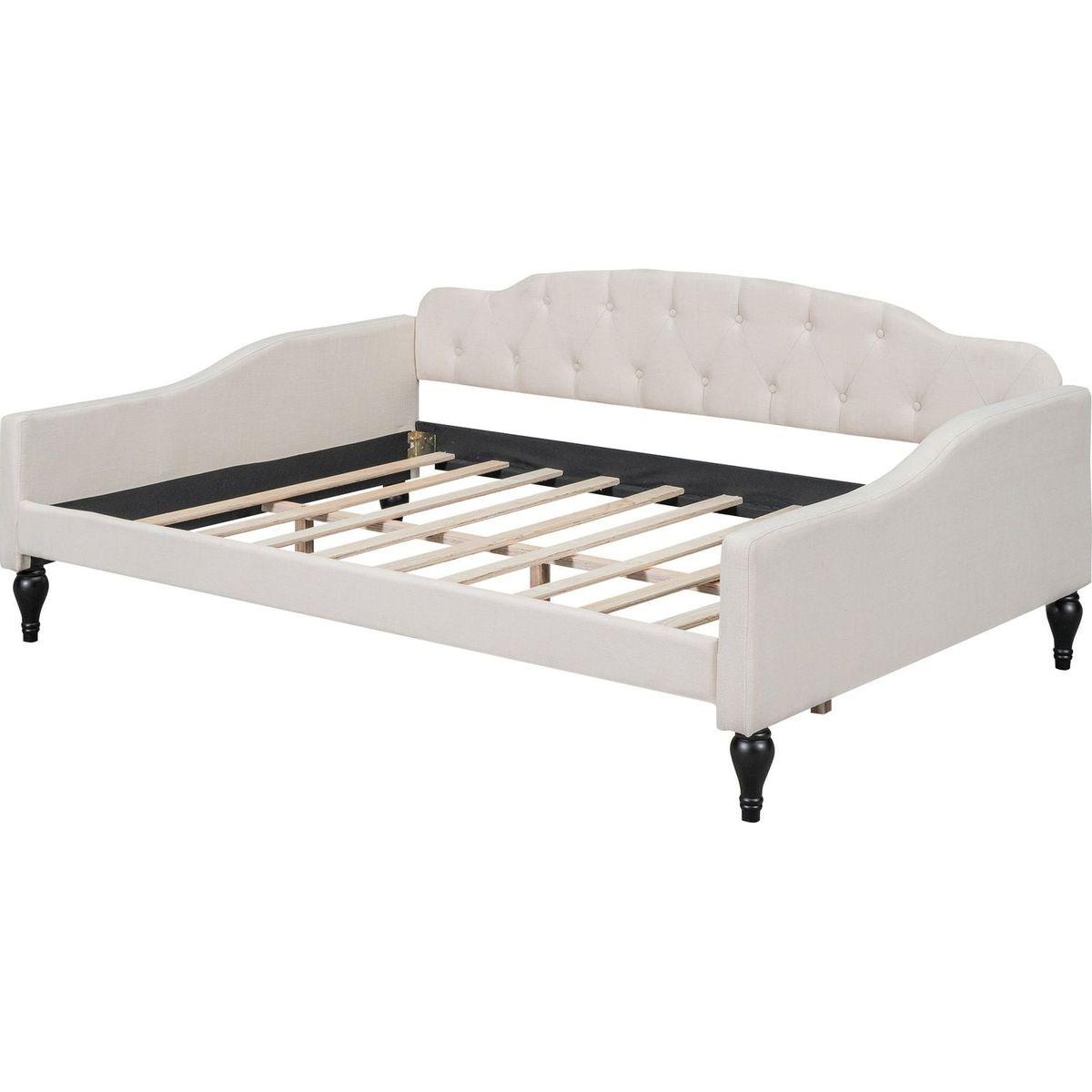 Full Size Upholstered Tufted Daybed, Beige