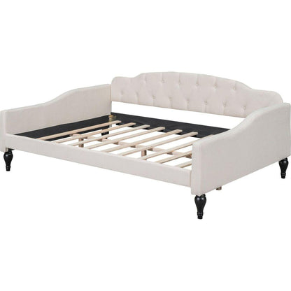 Full Size Upholstered Tufted Daybed, Beige