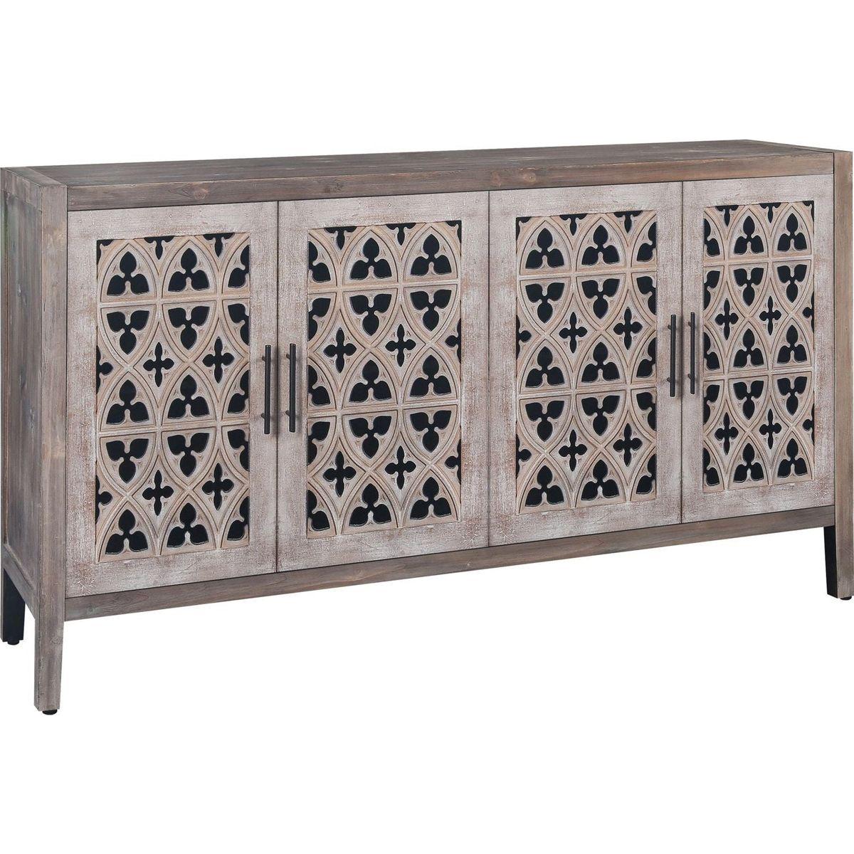 Hollow Four Door Antique Cabinet, American Country Style, Suitable for Living Room, TV Cabinet, Kitchen (Brown)