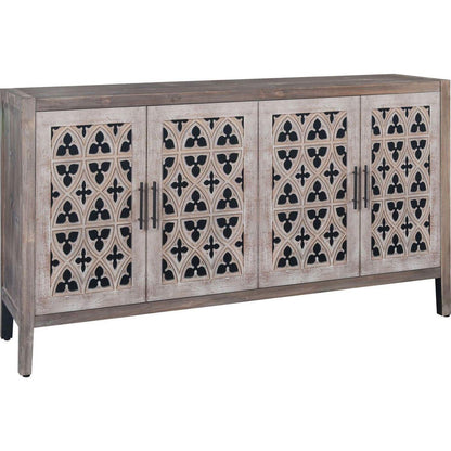 Hollow Four Door Antique Cabinet, American Country Style, Suitable for Living Room, TV Cabinet, Kitchen (Brown)