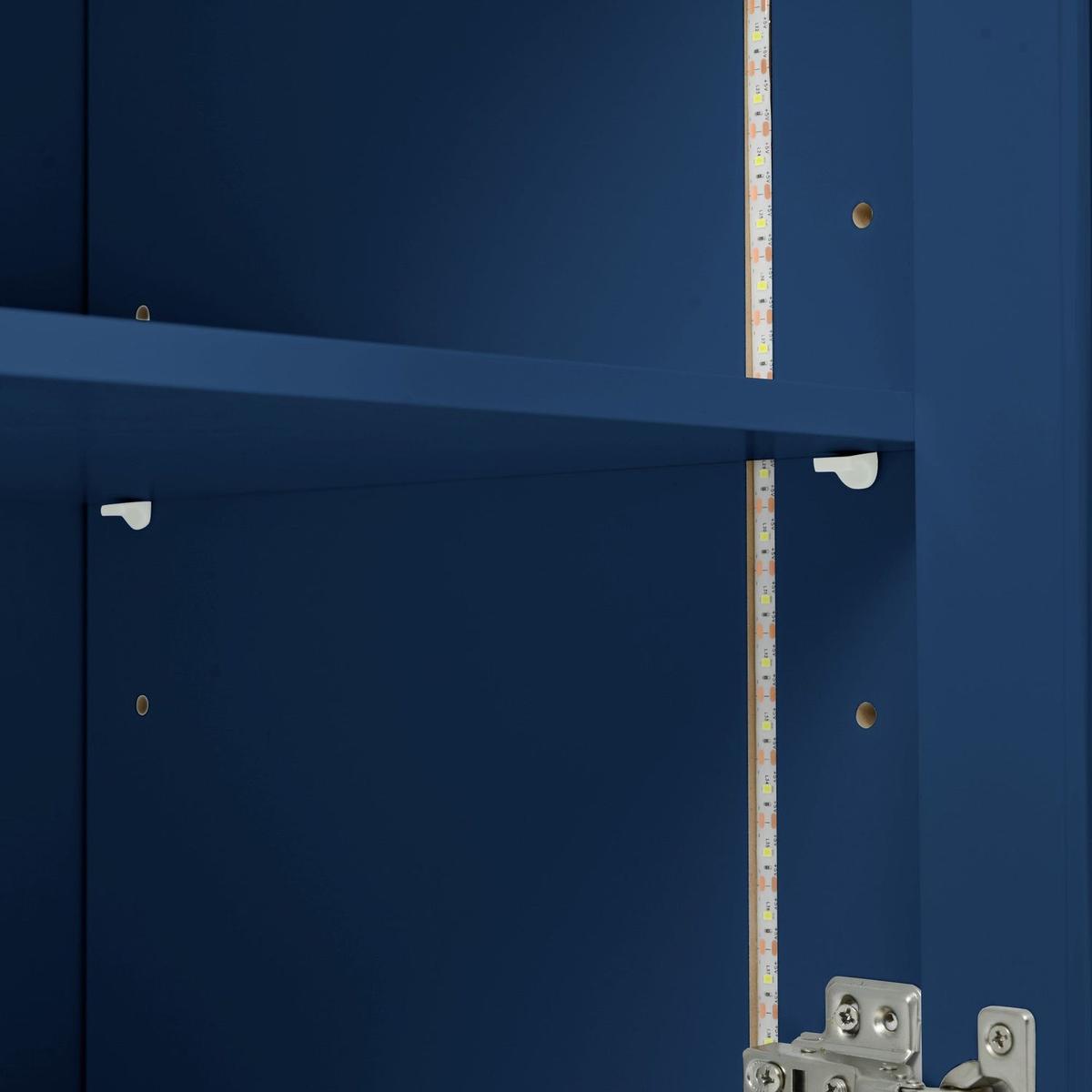 Rolling Kitchen Island With Movable Extended Table, Kitchen Cabinet on Wheels with Power Outlets and 2 Fluted Glass Doors, Kitchen Island with a Storage Compartment and Side 3 Open Shelves, Navy