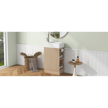 18.6" Bathroom Vanity with Sink, Bathroom Vanity Cabinet with Two-tier Shelf, Left or Right Orientation, Natural