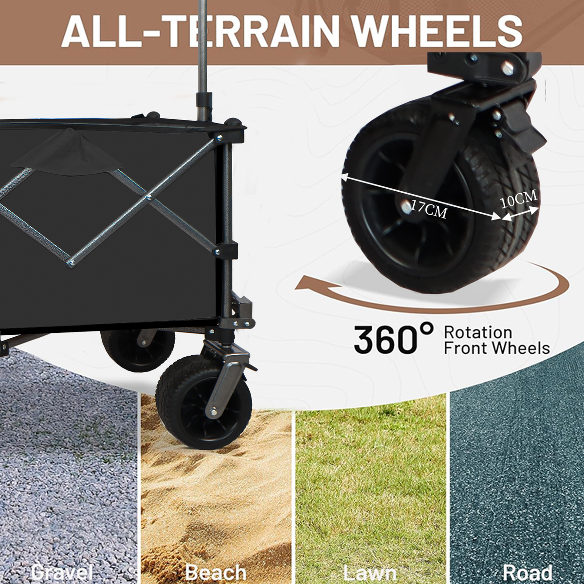 Collapsible Folding Wagon, Push Pull Foldable Beach Wagon Cart