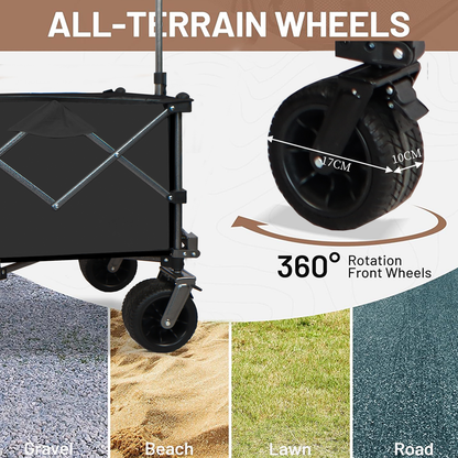 Collapsible Folding Wagon, Push Pull Foldable Beach Wagon Cart